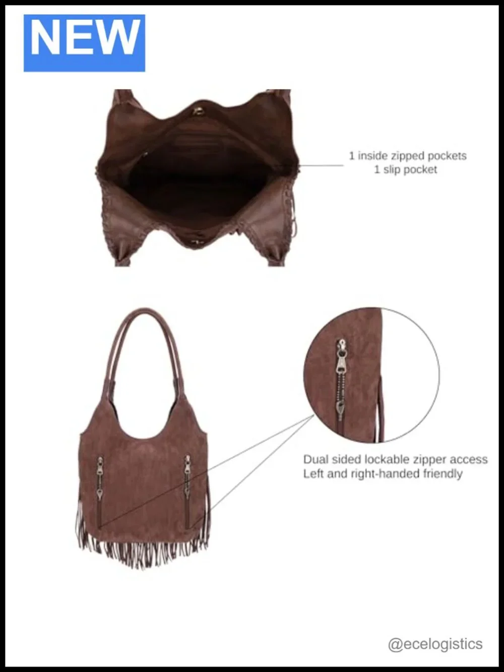 Suede Fringe Hobo Bag Women's Top Handle Tote Shoulder Bag Boho CCW Pocket
